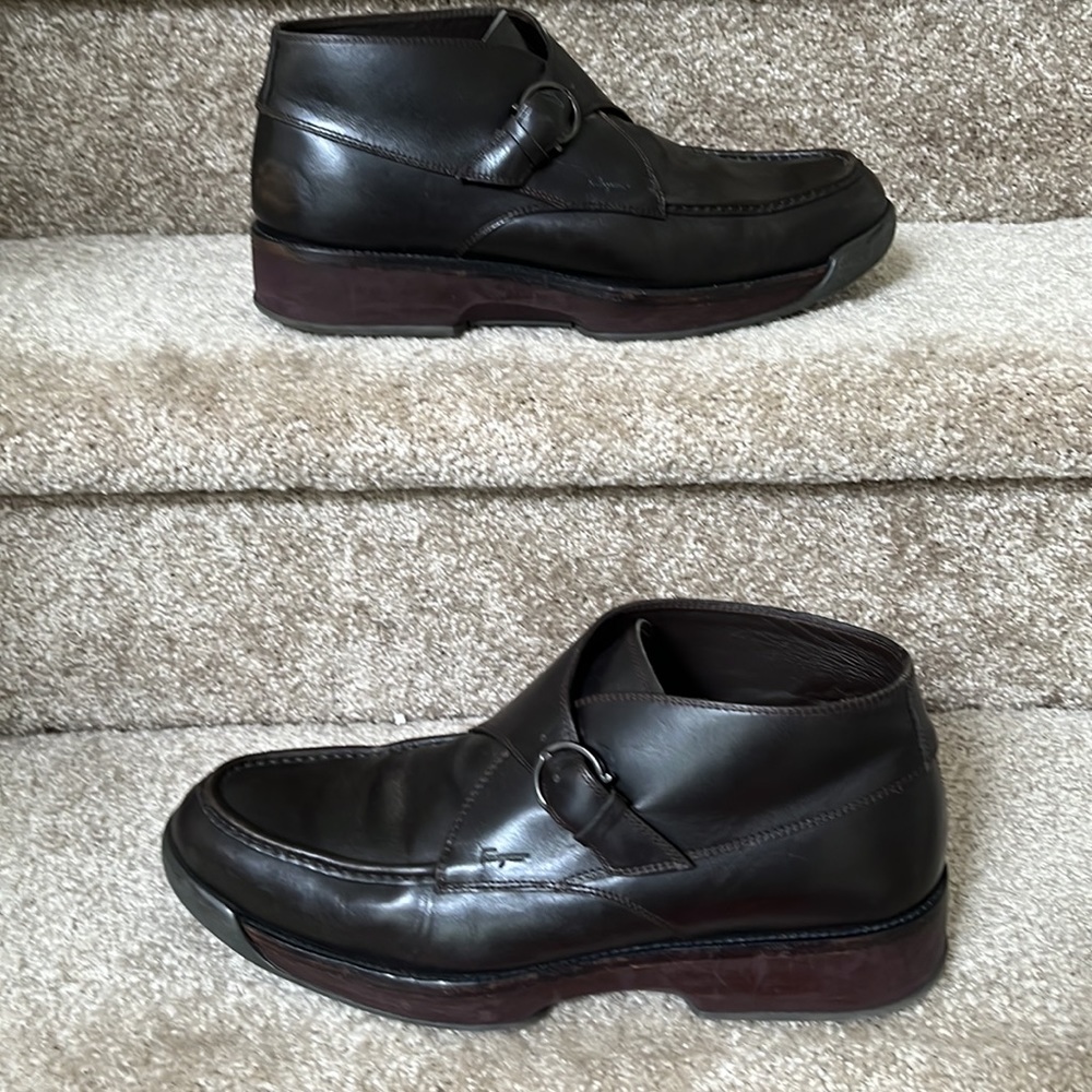Salvatore Ferragamo Monk Strap Ankle Boots Rubber Studded Platform Golf Size 11